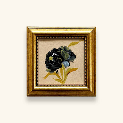 Gold framed original black floral artwork by Ramya Rajiv