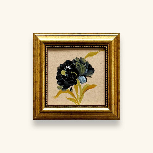 Gold framed original black floral artwork by Ramya Rajiv